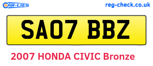 SA07BBZ are the vehicle registration plates.
