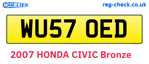 WU57OED are the vehicle registration plates.