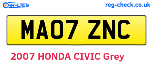 MA07ZNC are the vehicle registration plates.