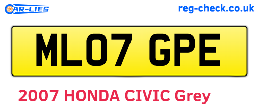 ML07GPE are the vehicle registration plates.