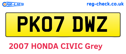 PK07DWZ are the vehicle registration plates.
