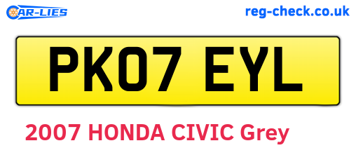 PK07EYL are the vehicle registration plates.