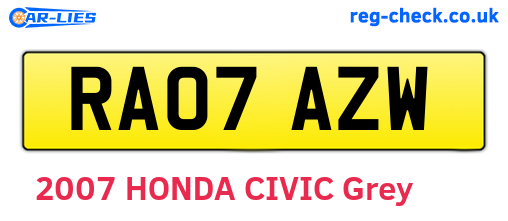 RA07AZW are the vehicle registration plates.