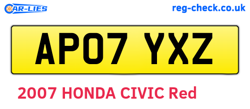 AP07YXZ are the vehicle registration plates.
