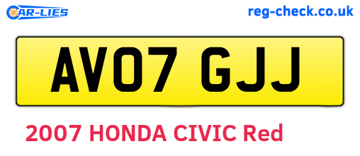 AV07GJJ are the vehicle registration plates.