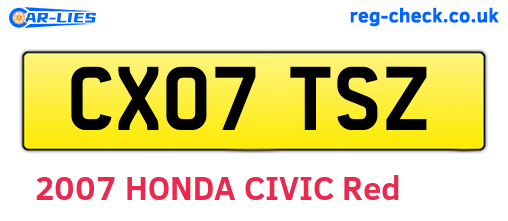 CX07TSZ are the vehicle registration plates.