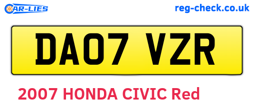 DA07VZR are the vehicle registration plates.