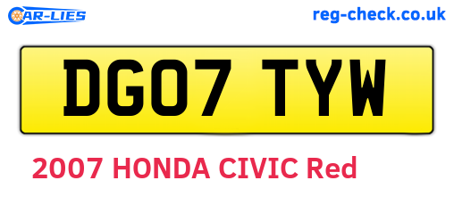 DG07TYW are the vehicle registration plates.