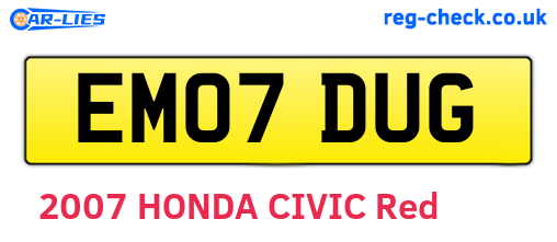 EM07DUG are the vehicle registration plates.