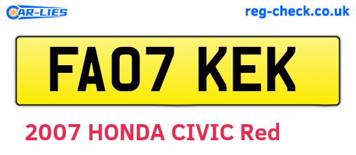 FA07KEK are the vehicle registration plates.