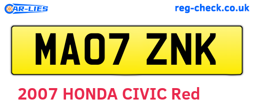 MA07ZNK are the vehicle registration plates.