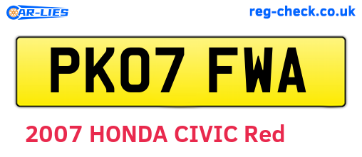 PK07FWA are the vehicle registration plates.
