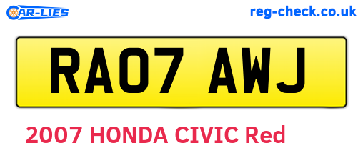 RA07AWJ are the vehicle registration plates.