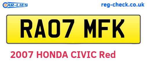 RA07MFK are the vehicle registration plates.