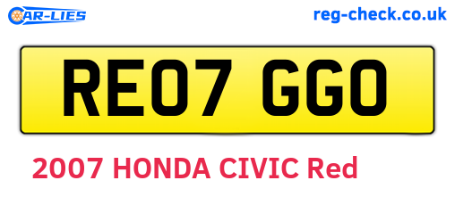 RE07GGO are the vehicle registration plates.