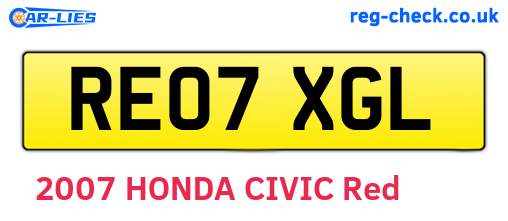 RE07XGL are the vehicle registration plates.