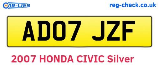 AD07JZF are the vehicle registration plates.