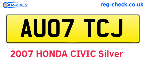AU07TCJ are the vehicle registration plates.