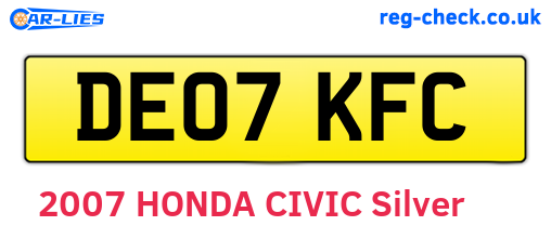 DE07KFC are the vehicle registration plates.