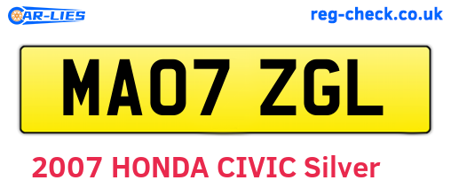 MA07ZGL are the vehicle registration plates.