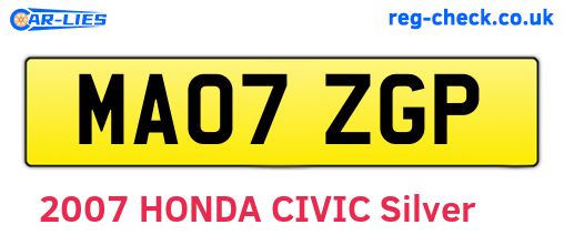 MA07ZGP are the vehicle registration plates.