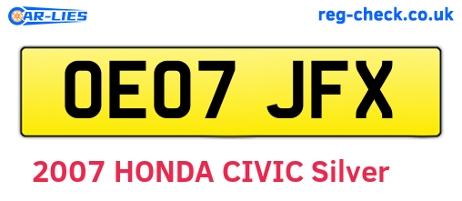 OE07JFX are the vehicle registration plates.