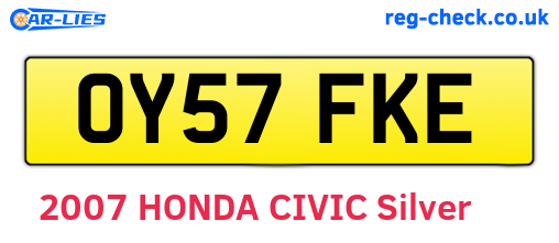 OY57FKE are the vehicle registration plates.