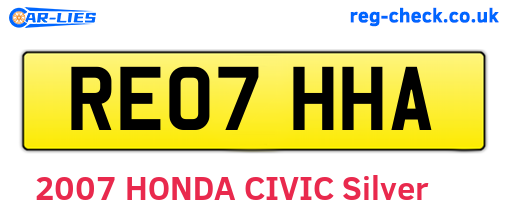 RE07HHA are the vehicle registration plates.