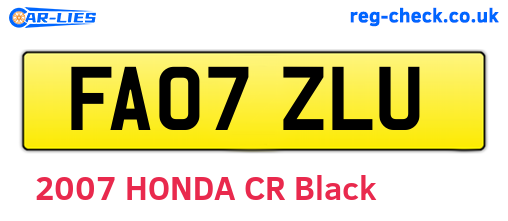FA07ZLU are the vehicle registration plates.