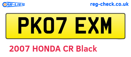 PK07EXM are the vehicle registration plates.