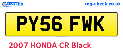 PY56FWK are the vehicle registration plates.