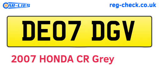 DE07DGV are the vehicle registration plates.