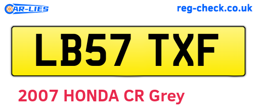 LB57TXF are the vehicle registration plates.