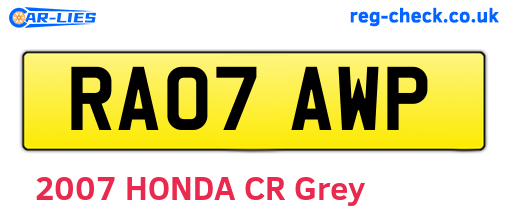 RA07AWP are the vehicle registration plates.
