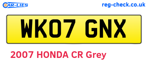 WK07GNX are the vehicle registration plates.