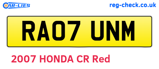 RA07UNM are the vehicle registration plates.