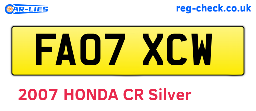 FA07XCW are the vehicle registration plates.