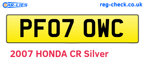 PF07OWC are the vehicle registration plates.