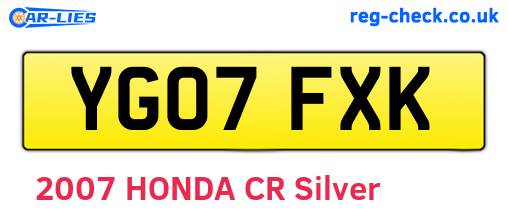 YG07FXK are the vehicle registration plates.