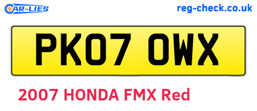 PK07OWX are the vehicle registration plates.