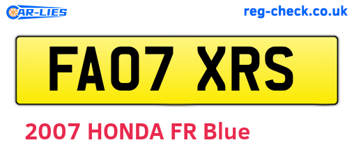 FA07XRS are the vehicle registration plates.