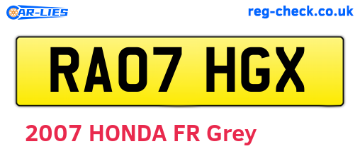 RA07HGX are the vehicle registration plates.