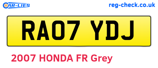 RA07YDJ are the vehicle registration plates.