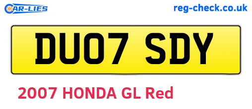DU07SDY are the vehicle registration plates.