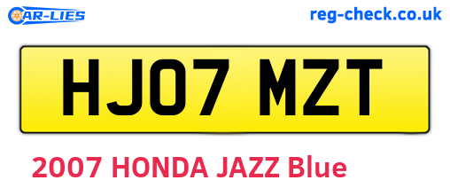 HJ07MZT are the vehicle registration plates.