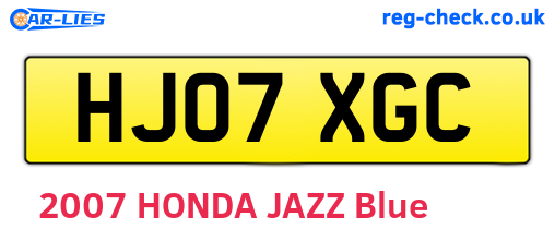 HJ07XGC are the vehicle registration plates.