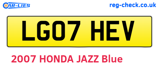 LG07HEV are the vehicle registration plates.