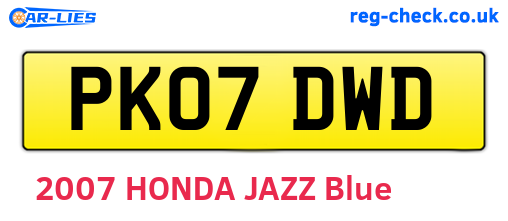PK07DWD are the vehicle registration plates.