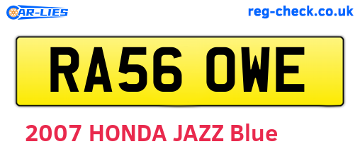 RA56OWE are the vehicle registration plates.