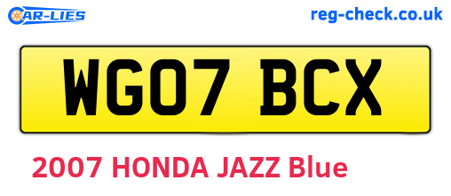 WG07BCX are the vehicle registration plates.